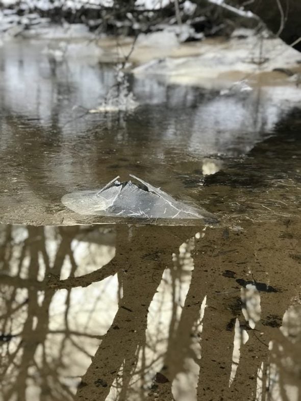 a partially frozen river.