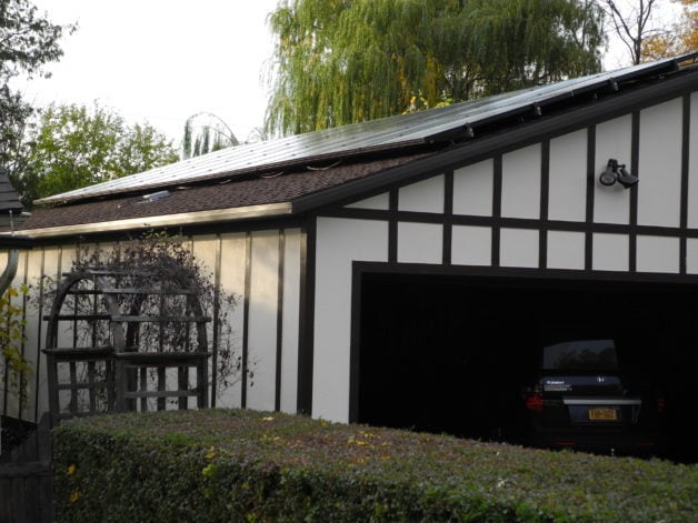 solar panels on a garage roof.