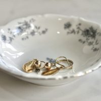 A white china bowl with blue flowers.