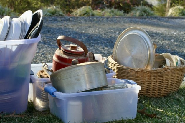 bins of dirty dishes.