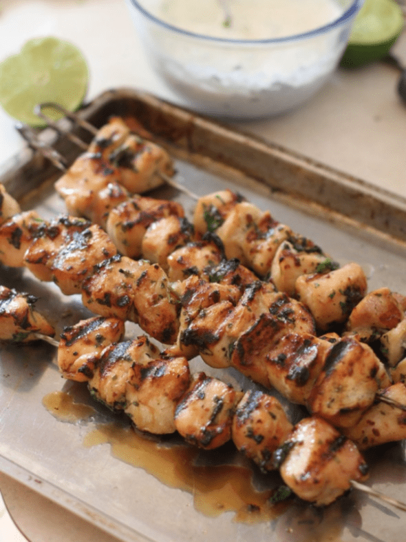 Chipotle Chicken Kabobs with Cilantro Lime Dipping Sauce Cover Image