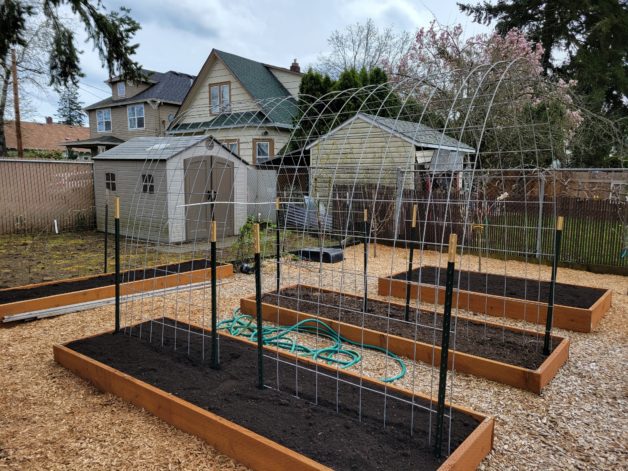 several square foot garden beds.