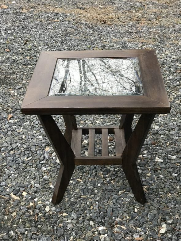 Ashley furniture wood and glass side table.
