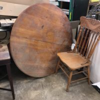 oak furniture in a garage.