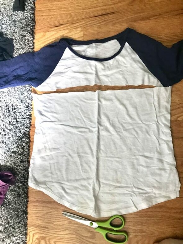 A baseball tee, cut up into rags.