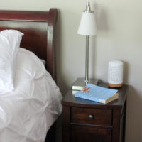 lamp on bedside table.