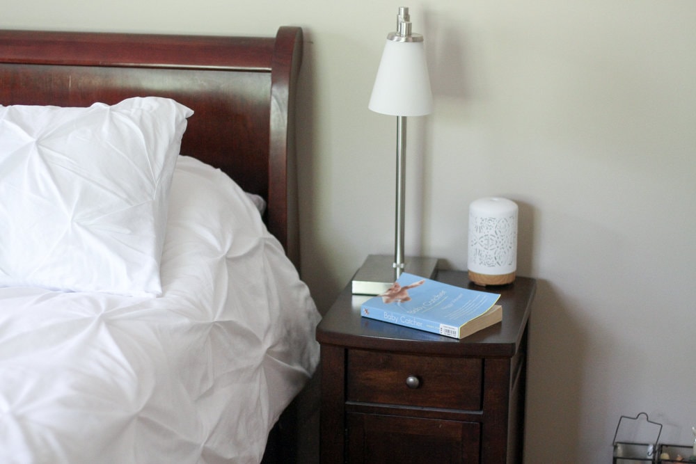 lamp on bedside table.