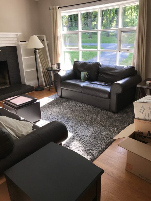 Kristen's partially-unpacked living room.