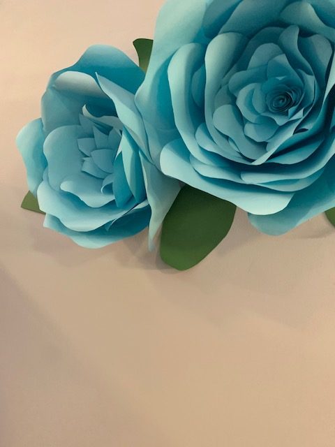 Blue paper flowers.