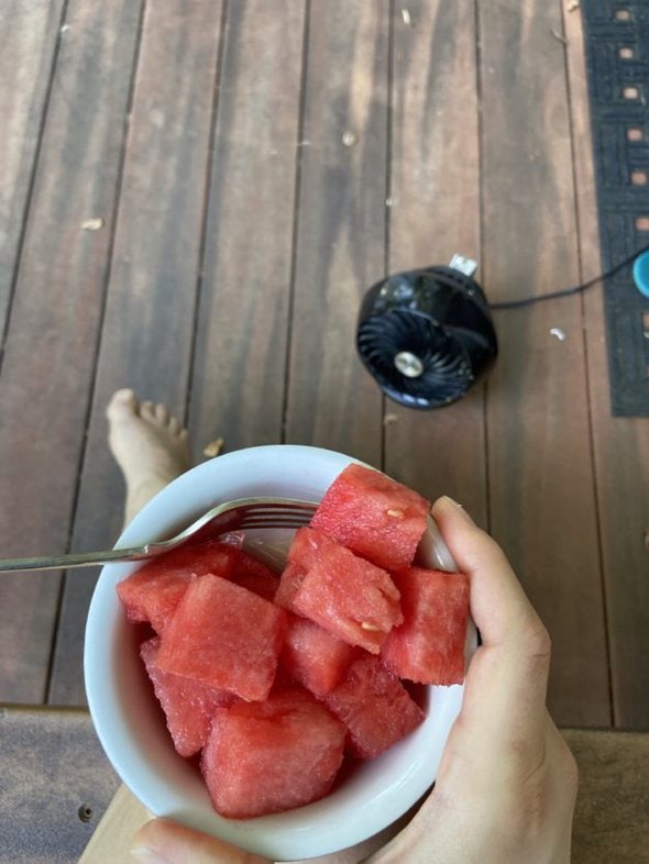A small bowl of watermelon.