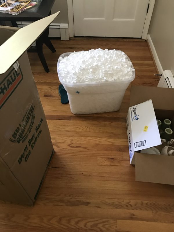 A bin of packing peanuts.