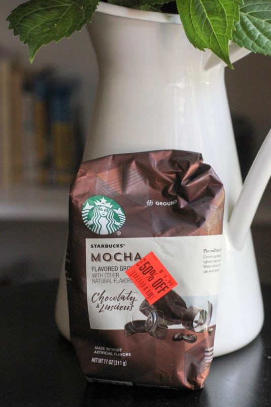 bag of Starbucks mocha coffee grounds.