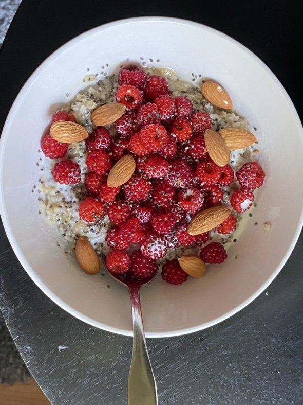 berries in a bowl of oatmeal.