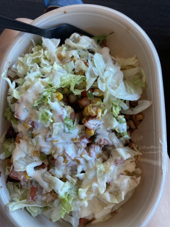 Moe's chicken bowl.