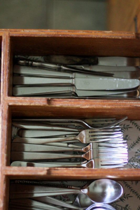 flatware in a drawer.