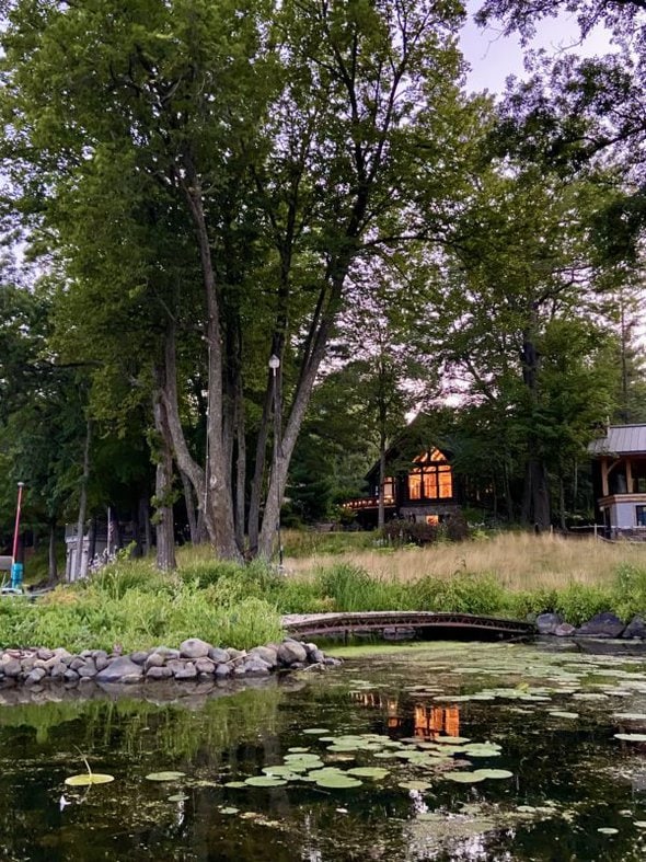 cabin at sunset.