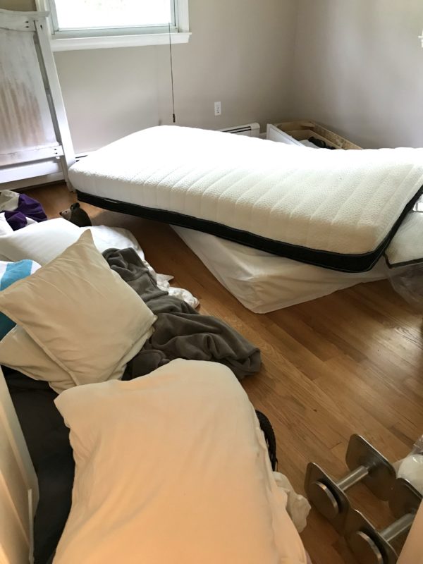 A bedroom with a mattress on the floor.