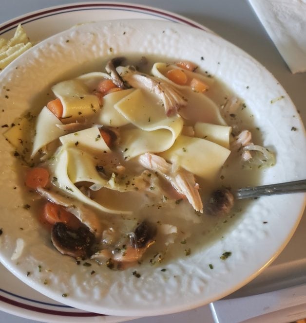 a bowl of homemade chicken noodle soup.