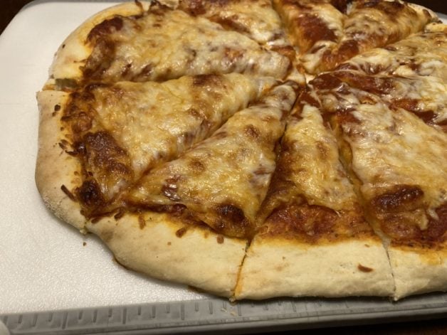 a homemade cheese pizza.