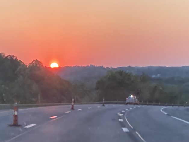 sunset over mountains.