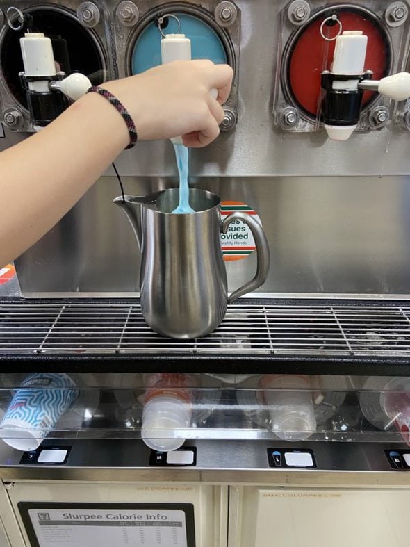 Slurpee going into a pitcher.