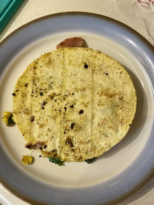 A corn tortilla quesadilla.