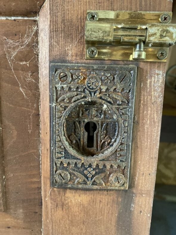 an ornate doorknob.