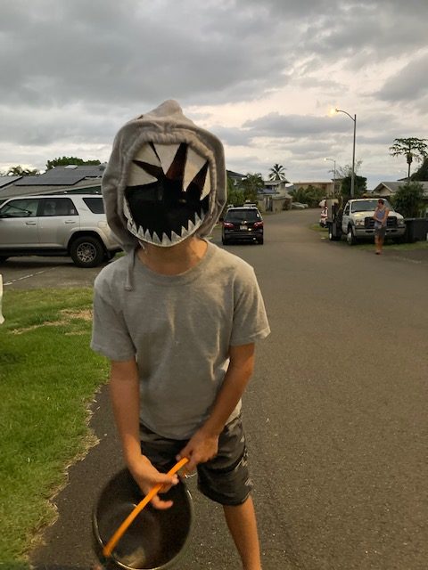 Homemade shark costume