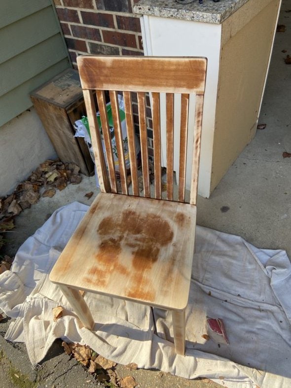 A sanded dining chair.