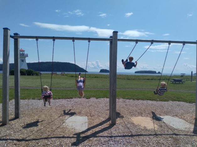 kids on swings.