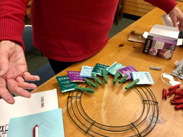 making a teabag wreath.