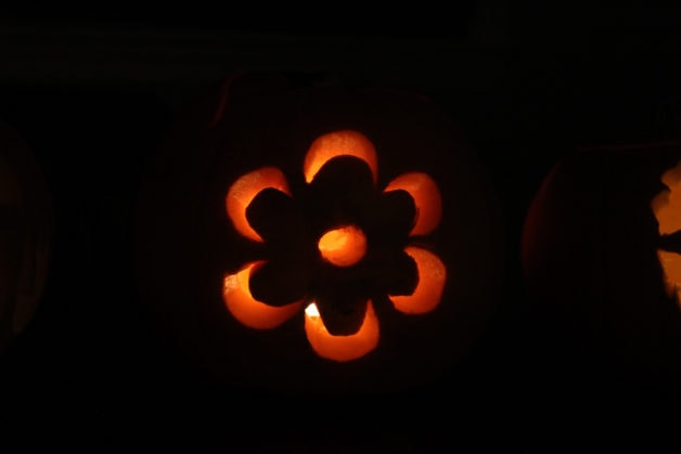 Flower carved pumpkin.