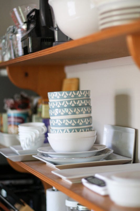 bowls on a shelf.