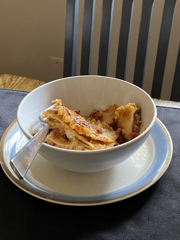 a bowl of lasagna.