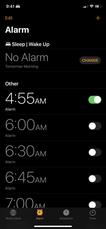 screenshot of alarms