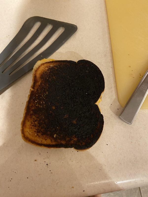 burnt sandwich.