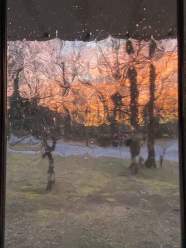 sunrise through a window.