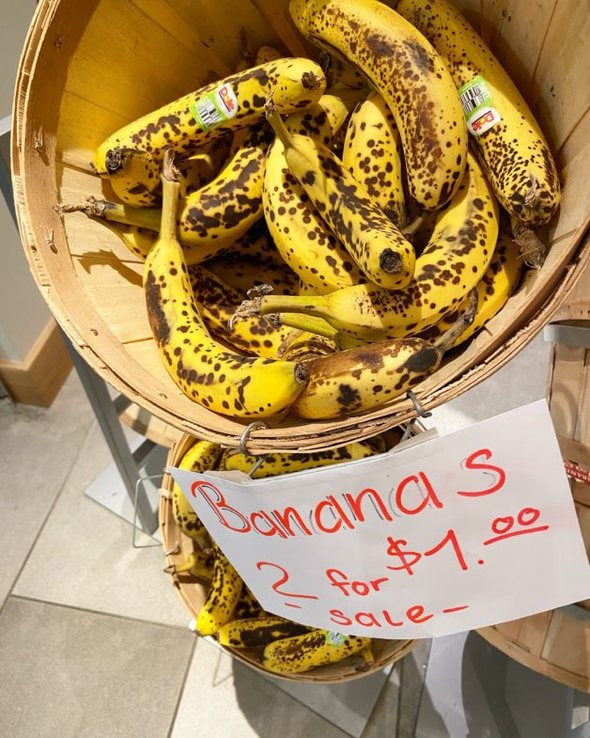 spotted bananas in a basket.