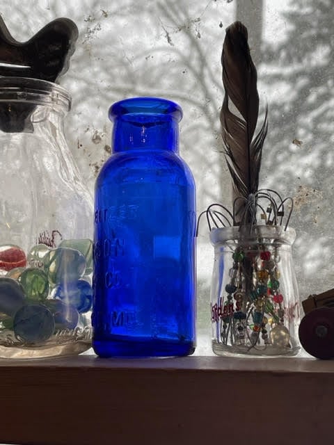 blue glass jar.