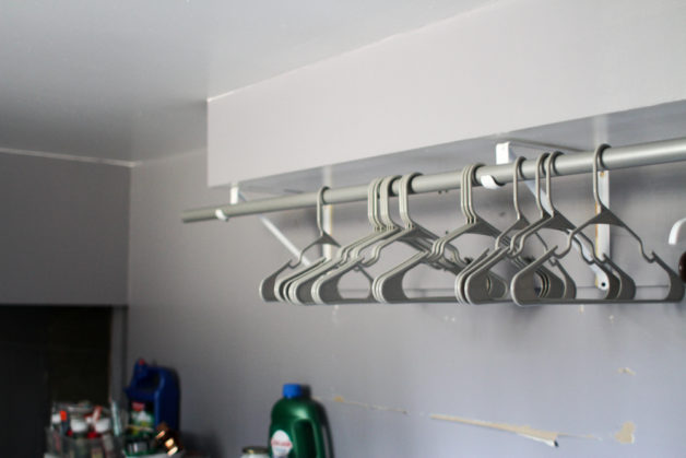 hangers in a laundry room.
