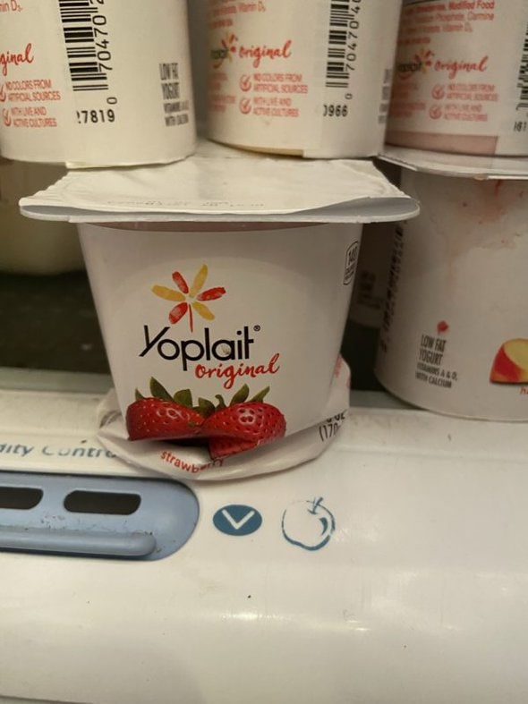 squashed yogurt container.