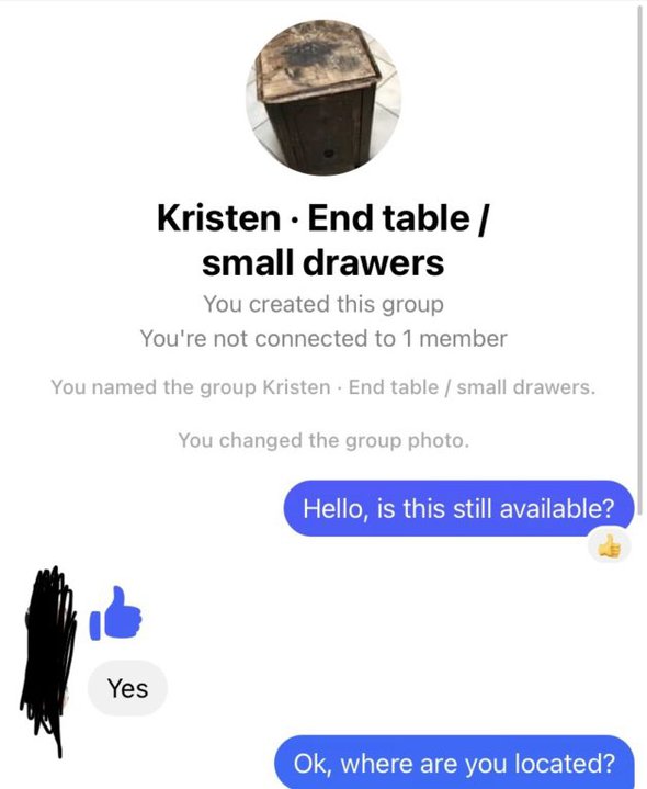 screenshot of Facebook Messenger conversation.