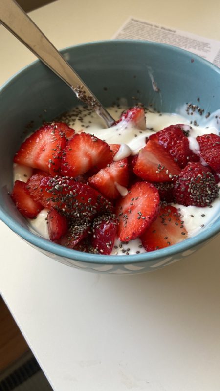 bowl of yogurt and berries.