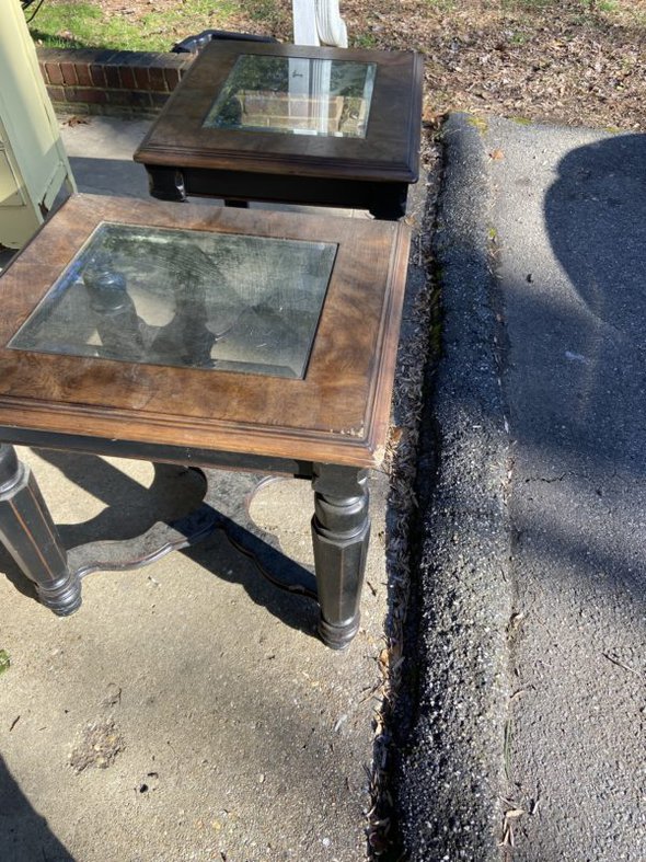 black and wood side tables.