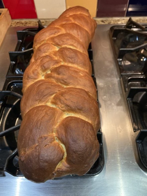 baked braided bread.