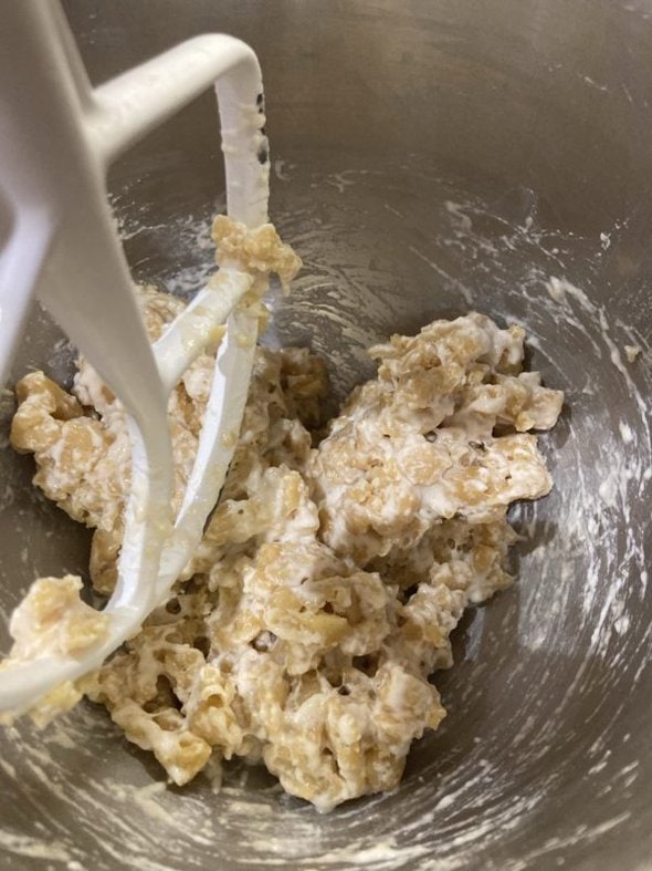 dough in Kitchen-aid mixer.