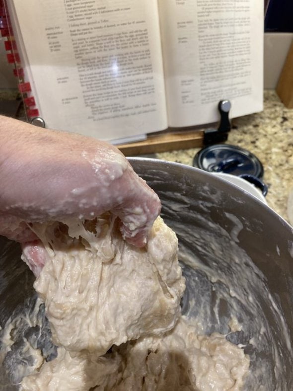 dough mixing by hand.