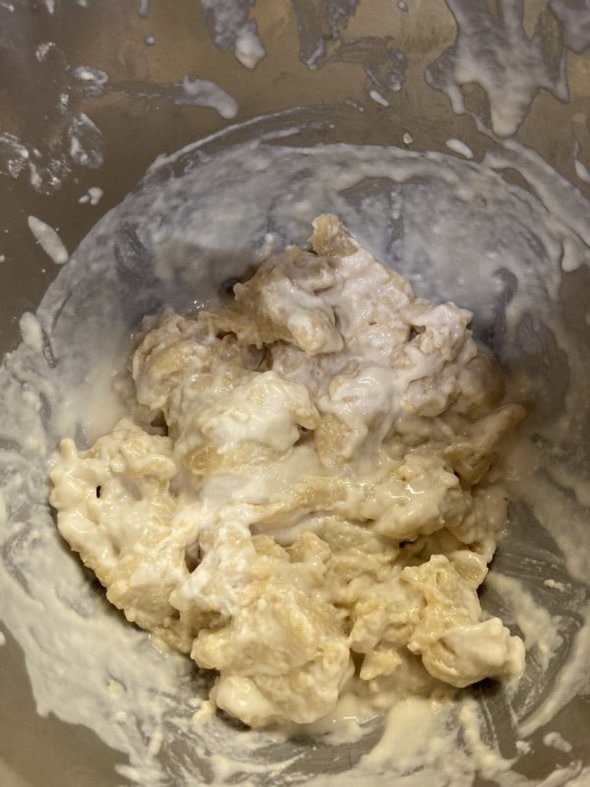 bread dough in a bowl.