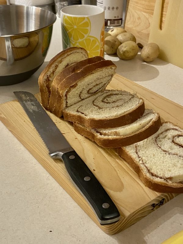 sliced cinnamon bread.