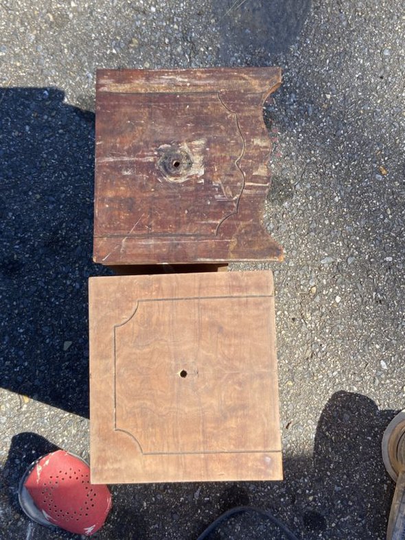 two drawers; one sanded and one not sanded.